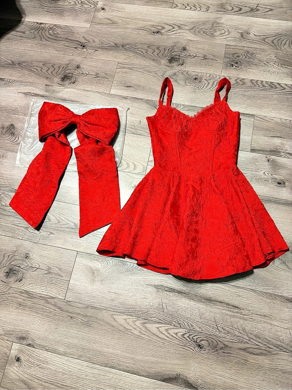 Red lace dress with detachable bow!
